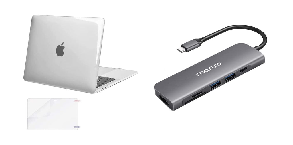 MOSISO Plastic Hard Shell Case&Screen Protector Compatible with MacBook Pro 13 inch 2016-2019 & USB-C Hub 6in1 Type-C Multiport Adapter