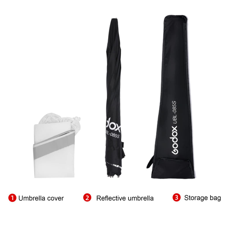 Godox UBL-85S 85cm 33.4” Black Silver Reflective Umbrella Photography Studio Soft Light Umbrella with Large Diffuser Cover for Video Shooting