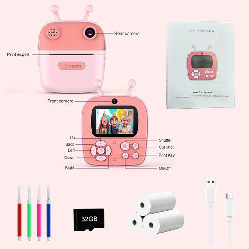 Kids Camera Instant Print,Christmas Birthday Gift for Kids 3-12 Years Old,12MP 1080P Digital Polaroid with Silicone Case,Instant Digital Camera Print 2.4 Inch Screen,Camera for Girls Toys