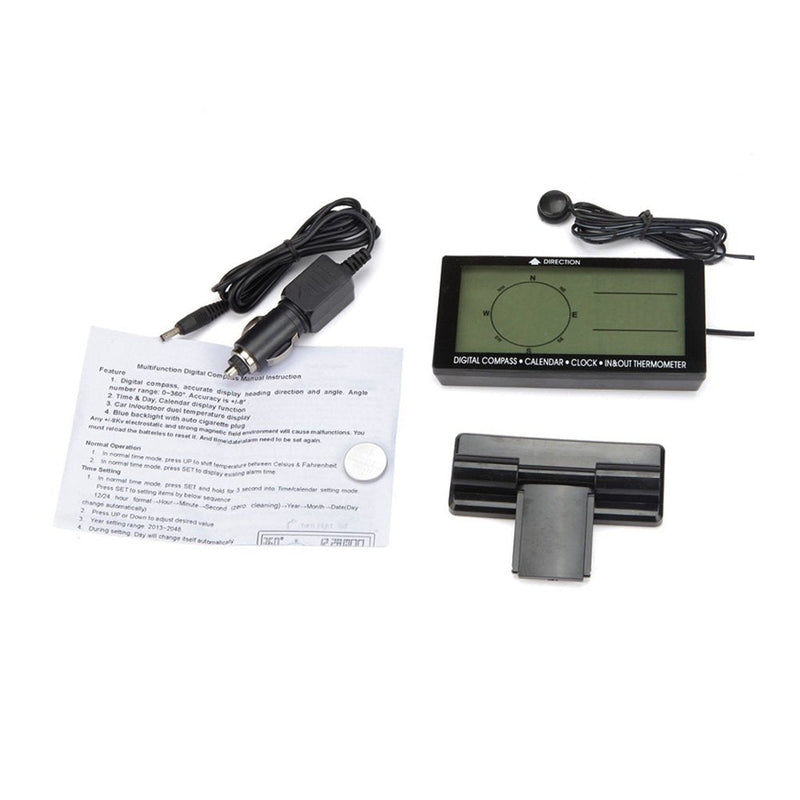 4.6" LCD Digital Display Screen Car Compass,Calendar,Clock,in & Out Thermometer with Blue Backlight for Car