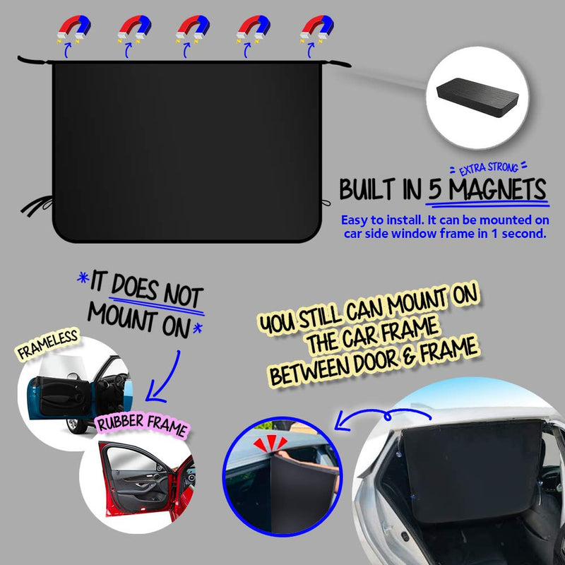ggomaART Car Side Window Sun Shade - Universal Reversible Magnetic Curtain for Baby and Kids with Sun Protection Block Damage from Direct Bright Sunlight, and Heat - 1 Piece of Solid Black Solid Black Cloth