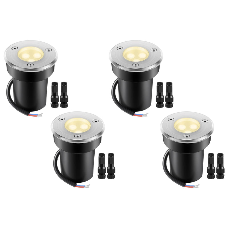 Junview Low Voltage Landscape Lights with Connectors 12V-24V LED Well Lights Upgrade Waterproof In Ground Outdoor Warm White Landscape Light for Garden Yard Pathway Driveway(4pack) 4