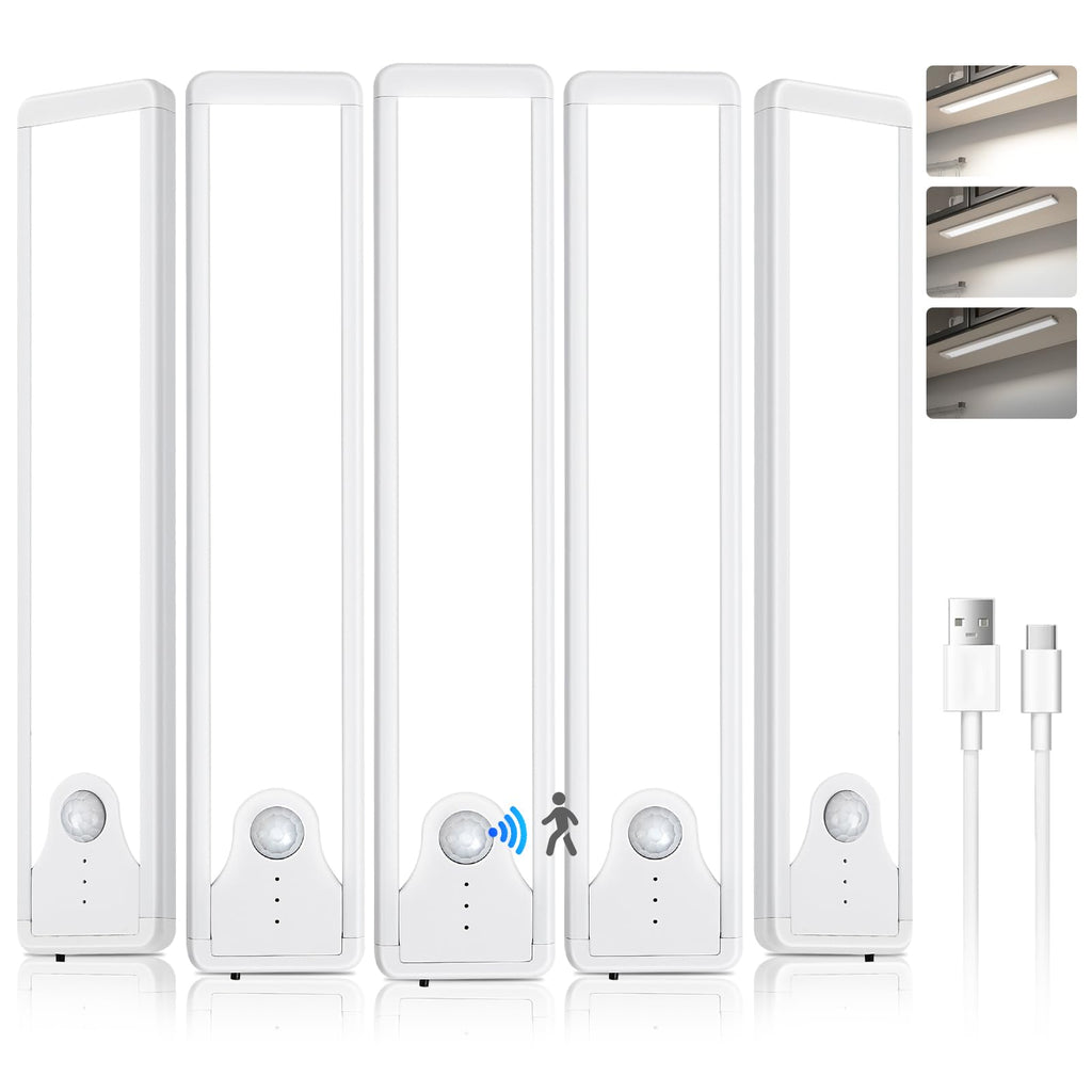 Pak Under Cabinet Lighting, 8 Inch 41 LED Rechargeable Battery Operated Motion Sensor Light Indoor, 1100 mAh Wireless Magnetic Dimmable 6500K Closet Lights, 5 Pack
