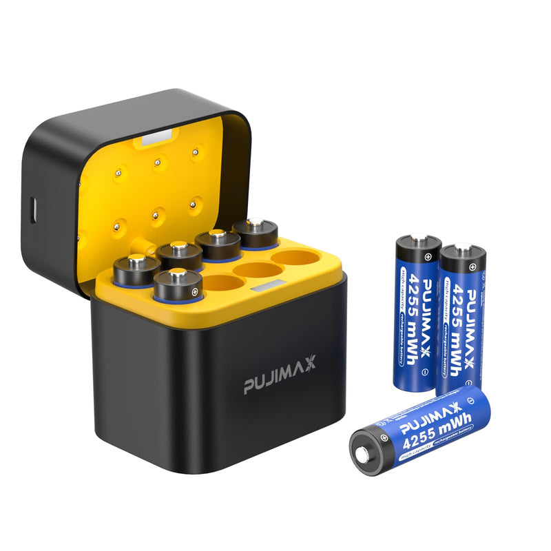 PUJIMAX 4255mWh Rechargeable AA Batteries Lithium with USB C Fast Charger 1.5V Constant Output and Double A Batteries with 2000+ Cycles for Flashlights, Remote Controls, Blink doorbell Cameras,8 Pack 4255mWh 8 AA