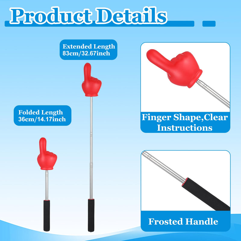 Big Teacher Pointer Finger,Pointer Stick for Classroom with Soft Grip Handle,Teaching and Presentations, Teacher Supplies Interactive Learning,Retractable Pointer Extendable to 32 Inches (RED) red