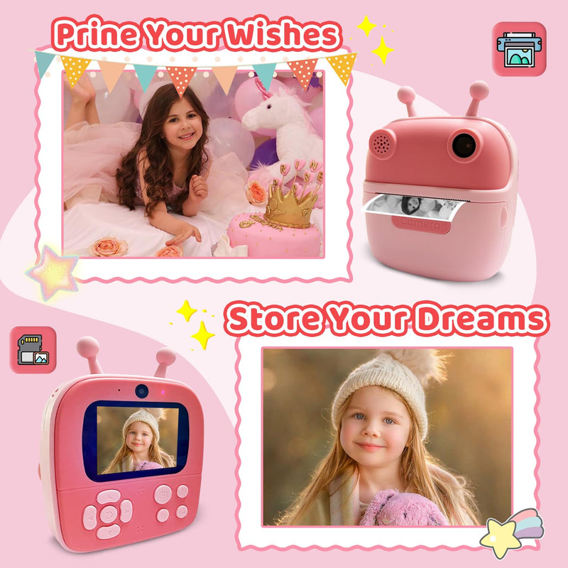 Kids Camera Instant Print,Christmas Birthday Gift for Kids 3-12 Years Old,12MP 1080P Digital Polaroid with Silicone Case,Instant Digital Camera Print 2.4 Inch Screen,Camera for Girls Toys