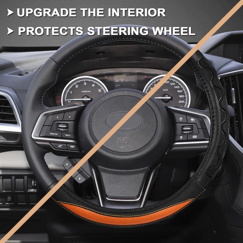 GIANT PANDA Steering Wheel Cover for Subaru Forester, Car Steering Wheel Cover for Subaru Outback and Crosstrek - Orange Round-Shaped