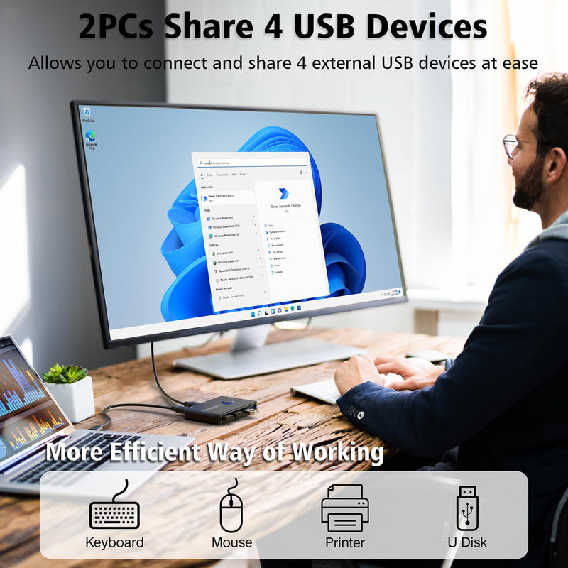 USB 3.0 Switch Selector for 2 Computers, USB Switcher Sharing 4 USB Devices Peripheral Hub for Mouse, Keyboard, Scanner, Printer; for Mac/Windows/Linux; 2 Pack USB Cables Included USB Switch