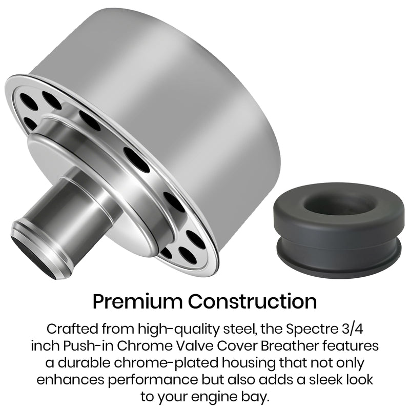 (2-Pack) Calvana 3/4" Push-In Chrome Valve Cover Breather with Grommet - Compatible with Spectre 4299, Steel Construction for Superior Ventilation, Prevents Oil Splash, Easy Installation