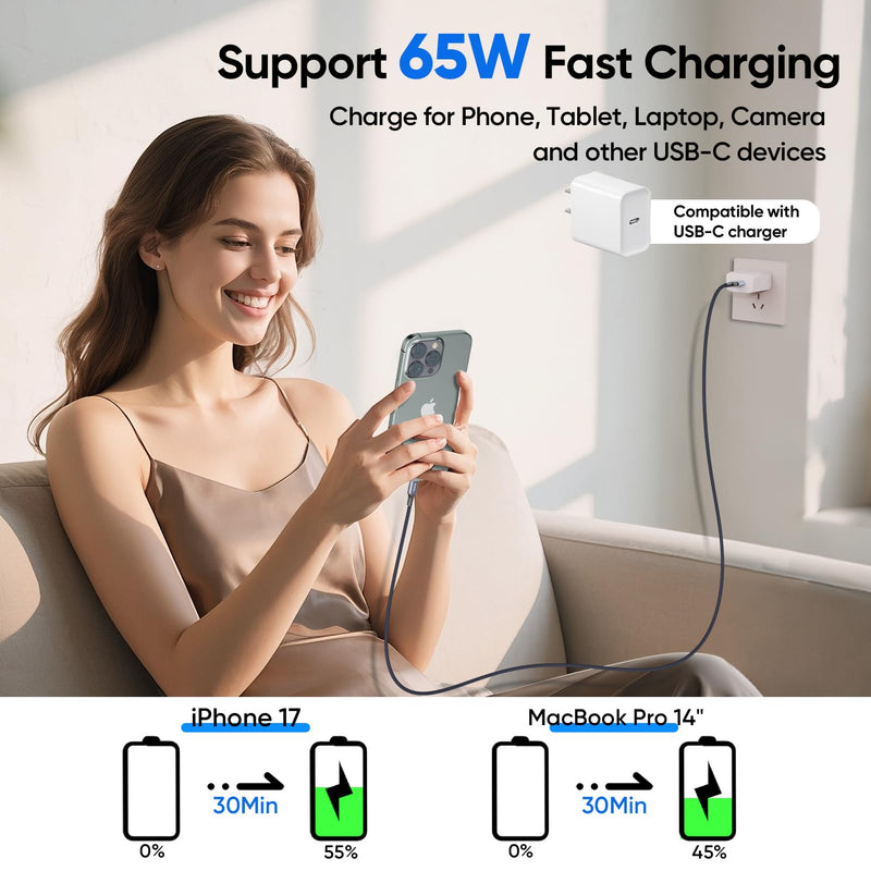 FEMORO USB C Data Transfer Cable 3ft, USB 3.2 Gen2 10Gbps High Speed Sync, PD 65W Fast Charging Type C to C Replacement Cord for Galaxy S24 iPhone 17/16 External SSD Laptop Camera Docking Station 3 Feet 1 Pack