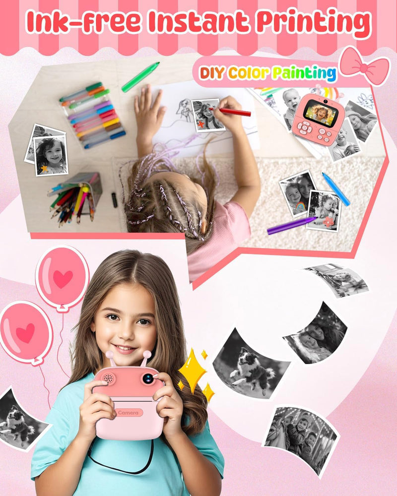 Kids Camera Instant Print,Christmas Birthday Gift for Kids 3-12 Years Old,12MP 1080P Digital Polaroid with Silicone Case,Instant Digital Camera Print 2.4 Inch Screen,Camera for Girls Toys