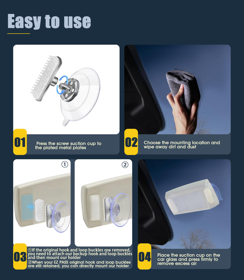 (2 Sets) Orzero Windshield Holder for EZ Pass - Ultra Strong Suction Mount, Works with Changing Placement Flexibly
