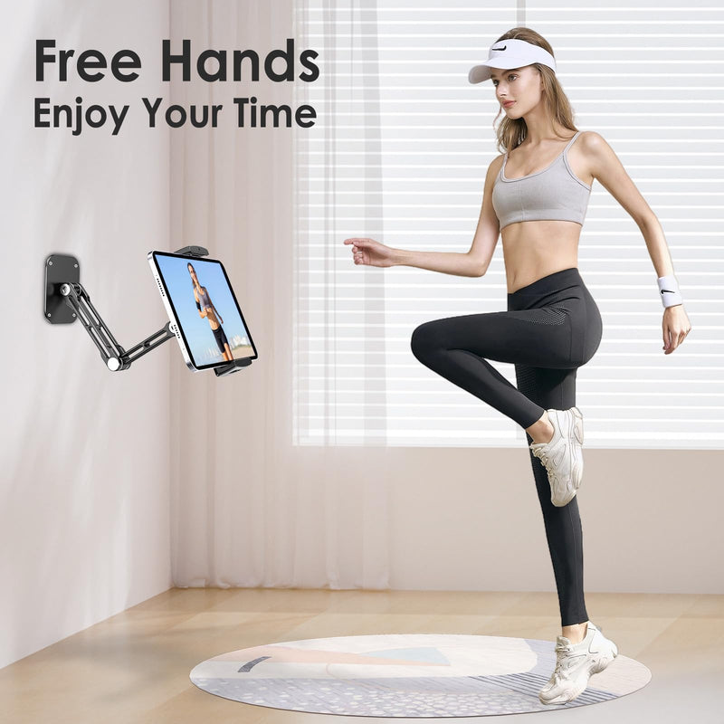 Tablet Wall Mount Holder, Aluminium Extendable iPad Wall Holder, with 360°Rotating Base Adjustable and Foldable for iPad Pro Air Mini, Samsung Galaxy Tab, All 4.7-12.9" Phones and Tablets