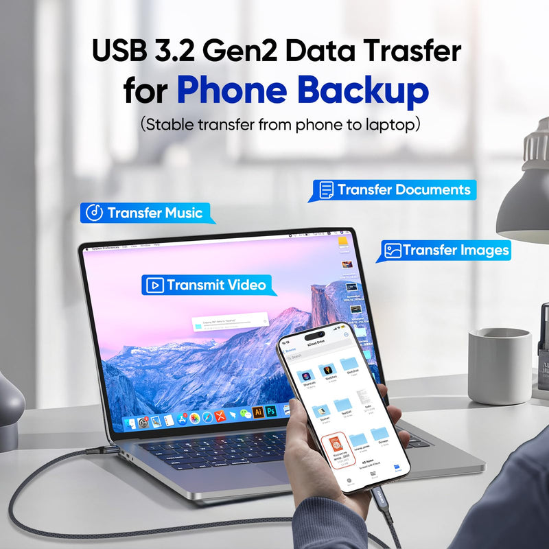 FEMORO USB C Data Transfer Cable 3ft, USB 3.2 Gen2 10Gbps High Speed Sync, PD 65W Fast Charging Type C to C Replacement Cord for Galaxy S24 iPhone 17/16 External SSD Laptop Camera Docking Station 3 Feet 1 Pack