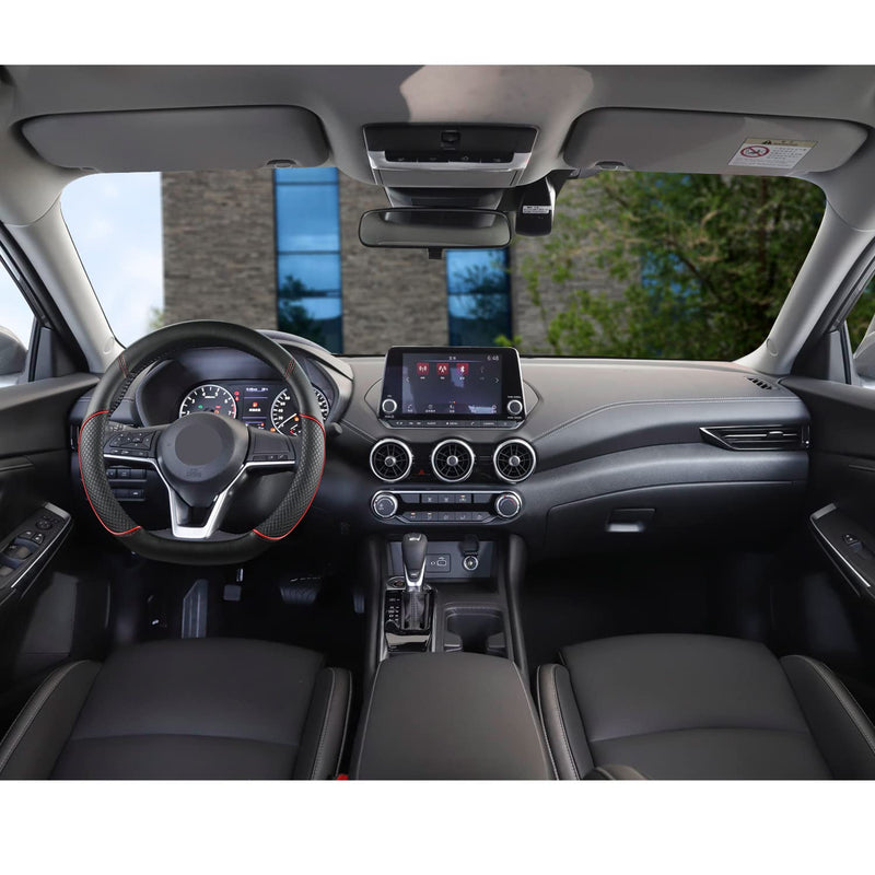 GIANT PANDA D Shape Steering Wheel Cover for Nissan Rogue Kicks - Auto Car Steering Wheel Cover Customized for Nissan Altima Sentra(Black+Red Line-D-Shaped) D-Shaped Black+Red Line