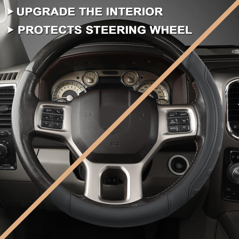 GIANT PANDA Car Steering Wheel Cover for RAM 1500 2500 3500, Compatible with Dodge RAM 15.5-16 inches - Black Large size (15.5''-16'') A-Black