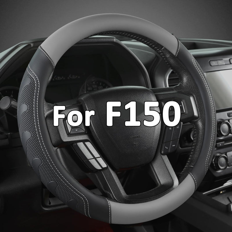 GIANT PANDA Car Steering Wheel Cover for Ford - F150 F250 F350 Expedition, (15.5-16 inches - Black+Gray) Ford F-Series & Expedition