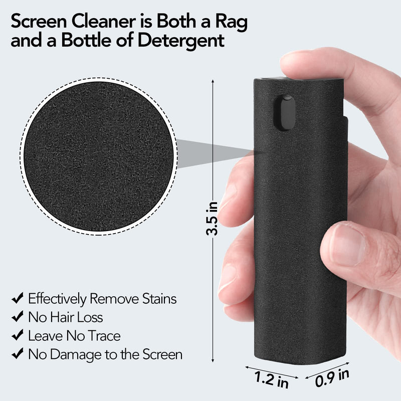 2 Pcs Fingerprint Proof Screen Cleaner, 3 in 1Touchscreen Mist Cleaner Spray Wipe Cleaner Screen Cleaner Soft Fiber Flannel,Safe for All Phones Glasses Tablet Laptop TV Watch Screens (Black) black