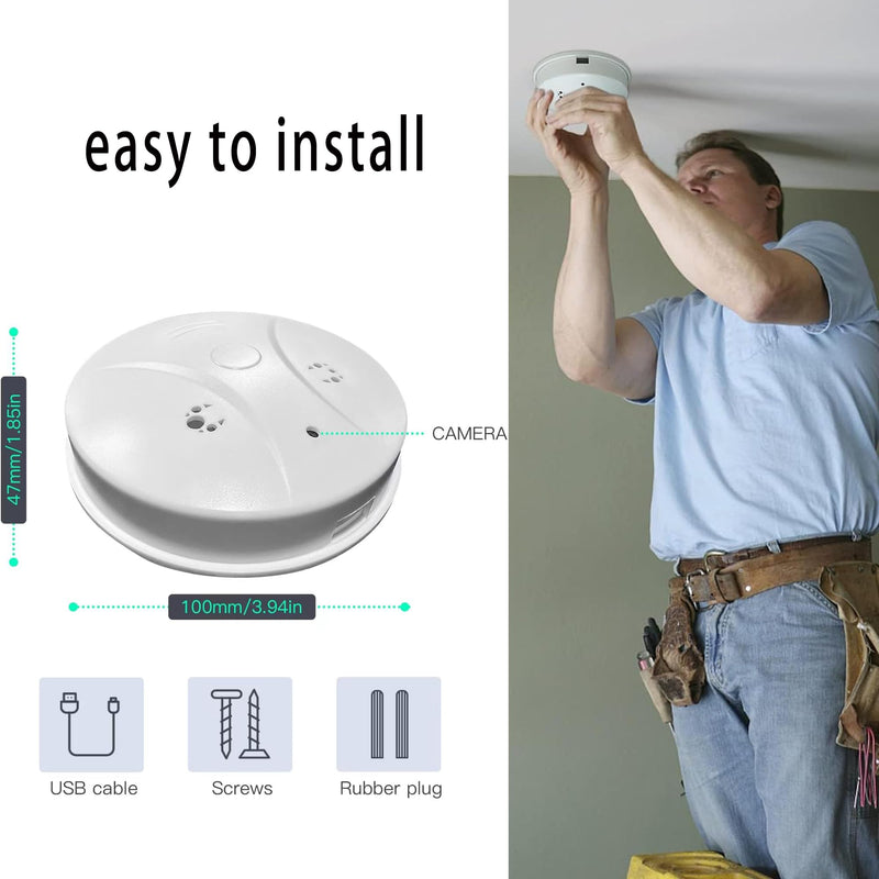 Hidden Camera Smoke Detector, WiFi Indoor Security Camera Dome Surveillance System with Night Vision,Motion Detection, for Home,Business, Baby Monitor
