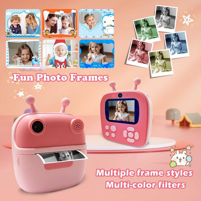 Kids Camera Instant Print,Christmas Birthday Gift for Kids 3-12 Years Old,12MP 1080P Digital Polaroid with Silicone Case,Instant Digital Camera Print 2.4 Inch Screen,Camera for Girls Toys
