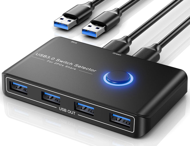 USB 3.0 Switch Selector for 2 Computers, USB Switcher Sharing 4 USB Devices Peripheral Hub for Mouse, Keyboard, Scanner, Printer; for Mac/Windows/Linux; 2 Pack USB Cables Included USB Switch