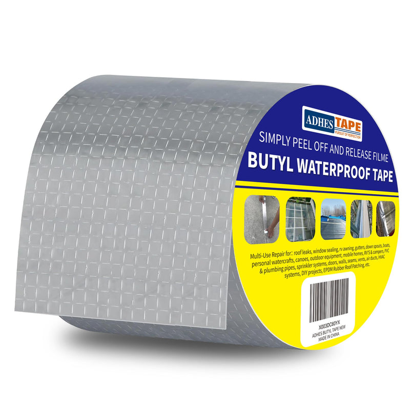 ADHES Butyl Tape Waterproof Tape Aluminum Foil Tape Sealan Tape 100mm x 5m(4inch x 5m), for RV Repair, Window, Silicone, Boat and Pipe Sealing, Glass & EDPM Rubber Roof Patching, Silver 1