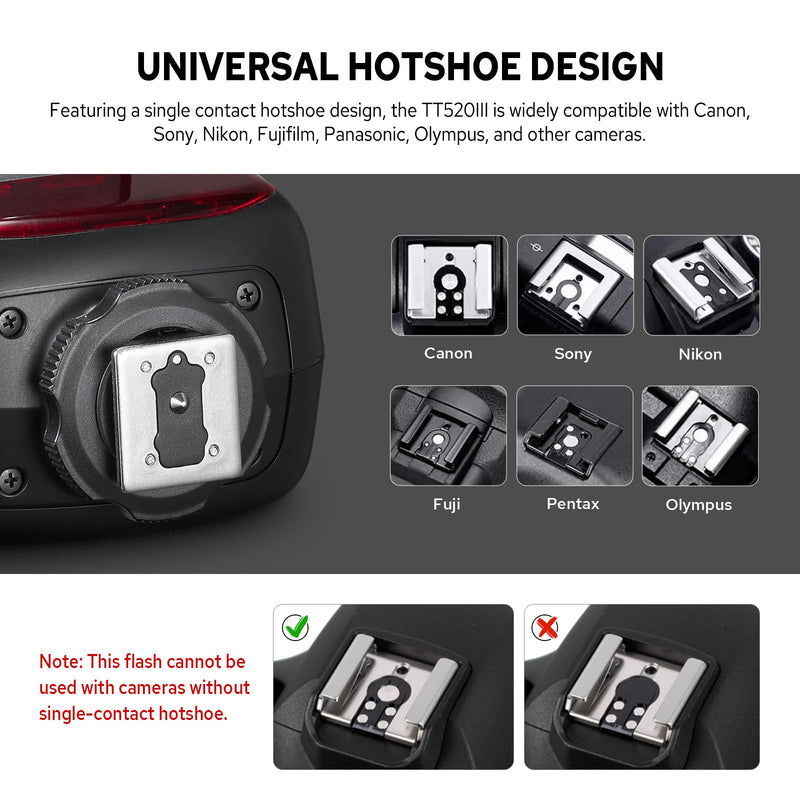 Godox TT520III TT520 III Camera Flash, Universal Hot Shoe Flash, GN33 Manual Flash with RT-16 Wireless Transmitter, Compatible for Canon Nikon Sony Pentax Olympus Fuji Panasonic Camera with Hot Shoe