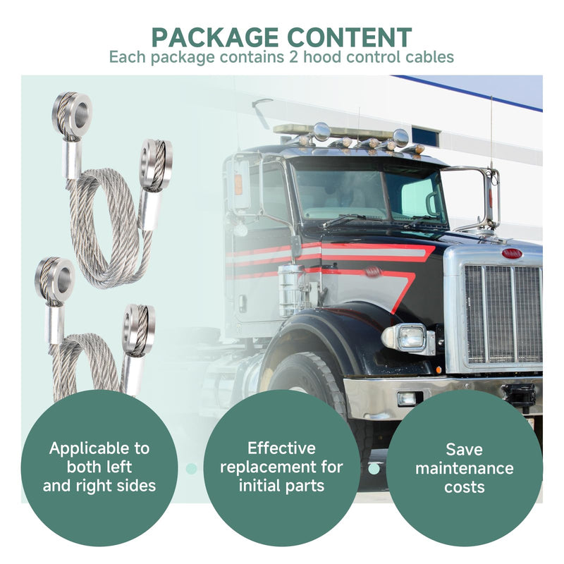 (2 pack) For HLK2047 Hood Strut Control Cable suitable for 1987-2010 Peterbilt 357 375 377 378 379, replaces parts L92-6000-0718, 924-5402