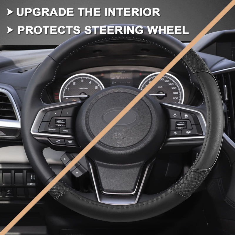 GIANT PANDA Customized Auto Steering Wheel Cover for Subaru Forester, Car Steering Wheel Cover for Subaru Outback and Crosstrek - Solid Black Round-Shaped