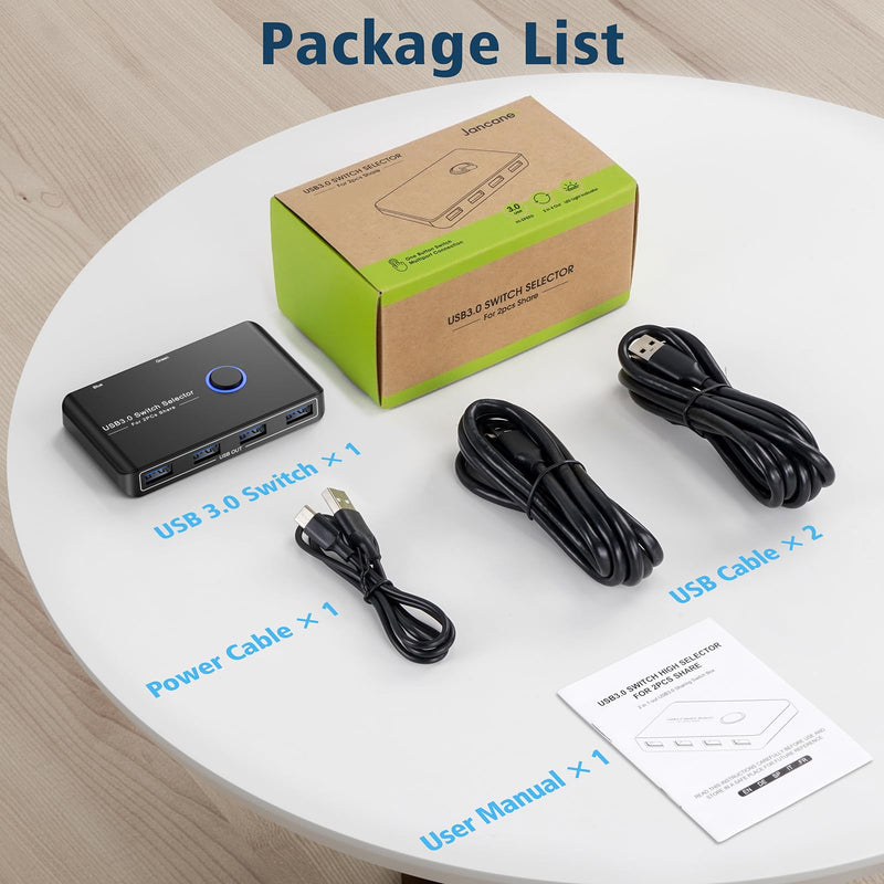 USB 3.0 Switch Selector for 2 Computers, USB Switcher Sharing 4 USB Devices Peripheral Hub for Mouse, Keyboard, Scanner, Printer; for Mac/Windows/Linux; 2 Pack USB Cables Included USB Switch