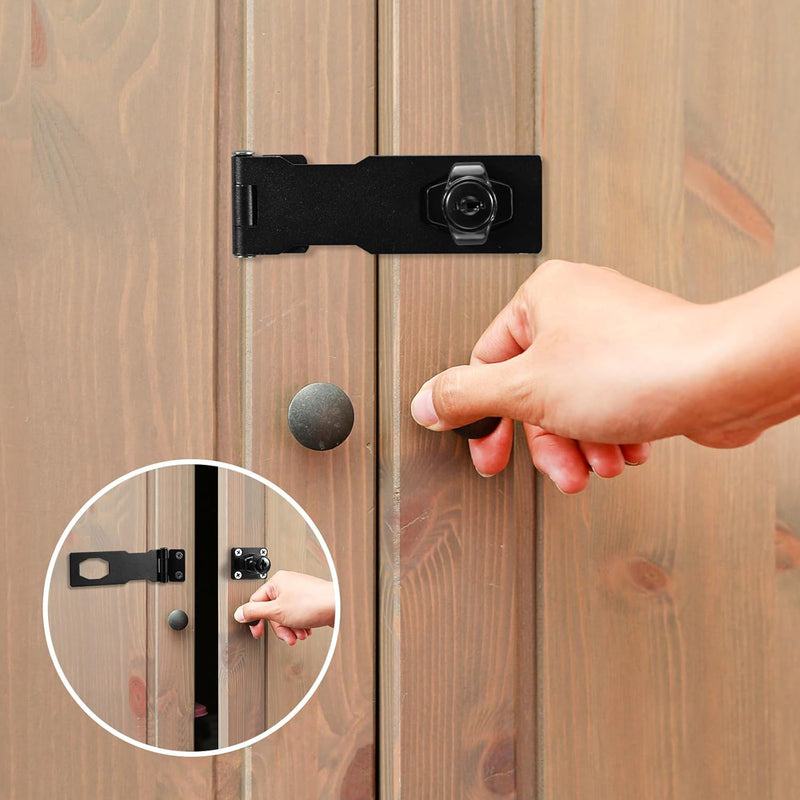 2 Packs Keyed Hasp Locks Twist Knob Keyed Locking Hasp for Small Doors, Cabinets and More,Stainless Steel Steel, Hasp Lock Catch Latch Safety Lock Door Lock with Keys (4inch, Bliack) 4inch