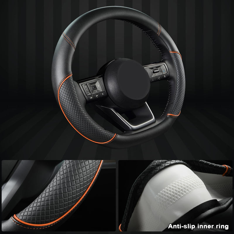 GIANT PANDA D Shape Steering Wheel Cover for Nissan Rogue Kicks - Auto Car Steering Wheel Cover Customized for Nissan Altima Sentra(Black+Orange Line-D-Shaped) D-Shaped Black+Orange Line