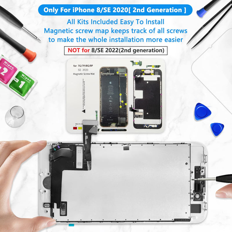 for iPhone 8/ SE 2020 2nd Generation Screen Replacement White 4.7 inch LCD Display Digitizer Screen with Waterproof Seal + Repair Tools + Screen Protector