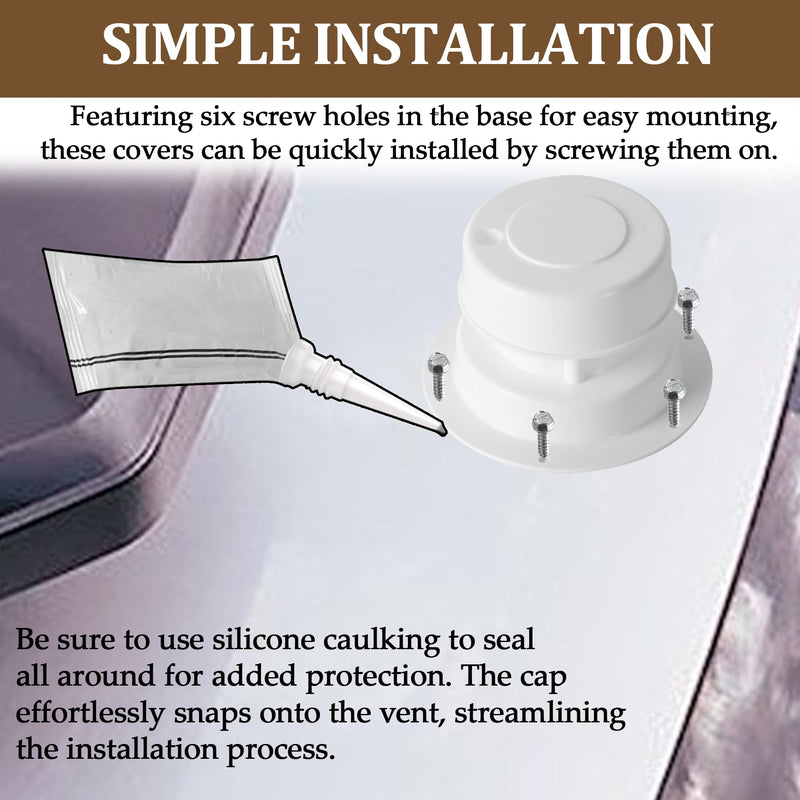 (2 Pack, White RV Roof Vent Cover Kits with Putty Tape and Screws, Camper Vents Cap for Trailer RV Roof Vent Cover Replacement, Camper Plumbing Vents Caps Kit for 1" to 2-3/8" OD Pipe 2 Pack-Plastic