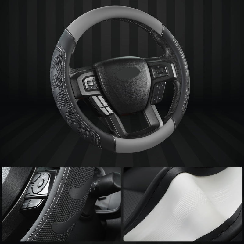GIANT PANDA Car Steering Wheel Cover for Ford - F150 F250 F350 Expedition, (15.5-16 inches - Black+Gray) Ford F-Series & Expedition