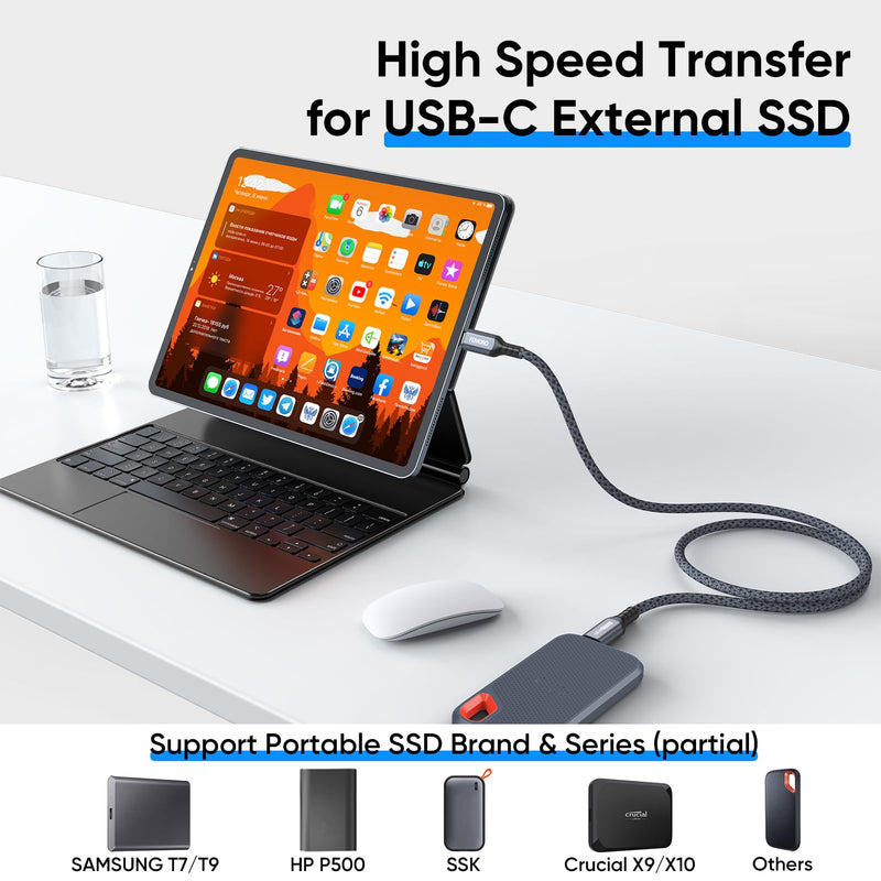 FEMORO USB C Data Transfer Cable 3ft, USB 3.2 Gen2 10Gbps High Speed Sync, PD 65W Fast Charging Type C to C Replacement Cord for Galaxy S24 iPhone 17/16 External SSD Laptop Camera Docking Station 3 Feet 1 Pack