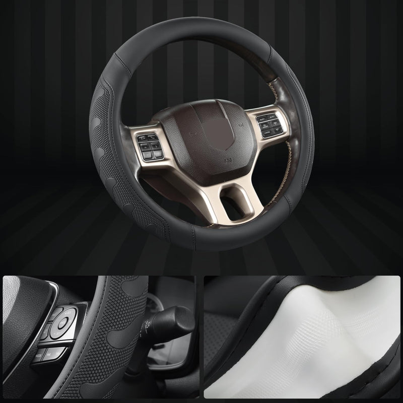 GIANT PANDA Car Steering Wheel Cover for RAM 1500 2500 3500, Compatible with Dodge RAM 15.5-16 inches - Black Large size (15.5''-16'') A-Black