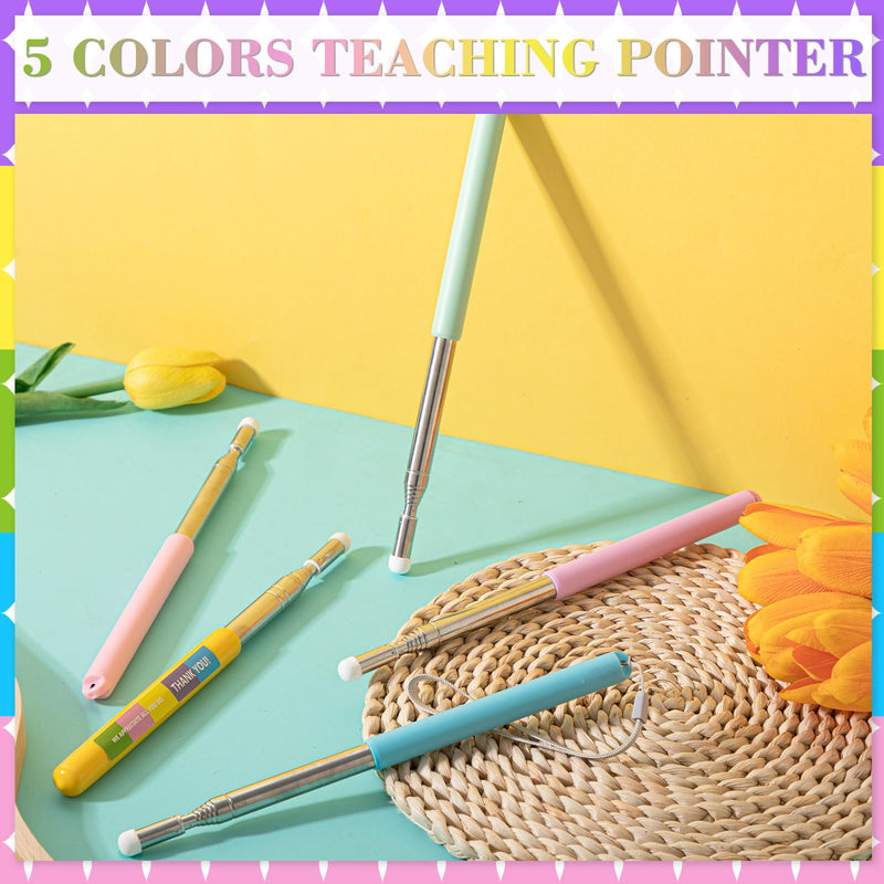 5 Sets Telescopic Teachers Pointer for School Teaching Colorful Retractable Pointer Stick with Soft Grip Handles for Elementary Kindergarten Classroom Office Back to School Supplies