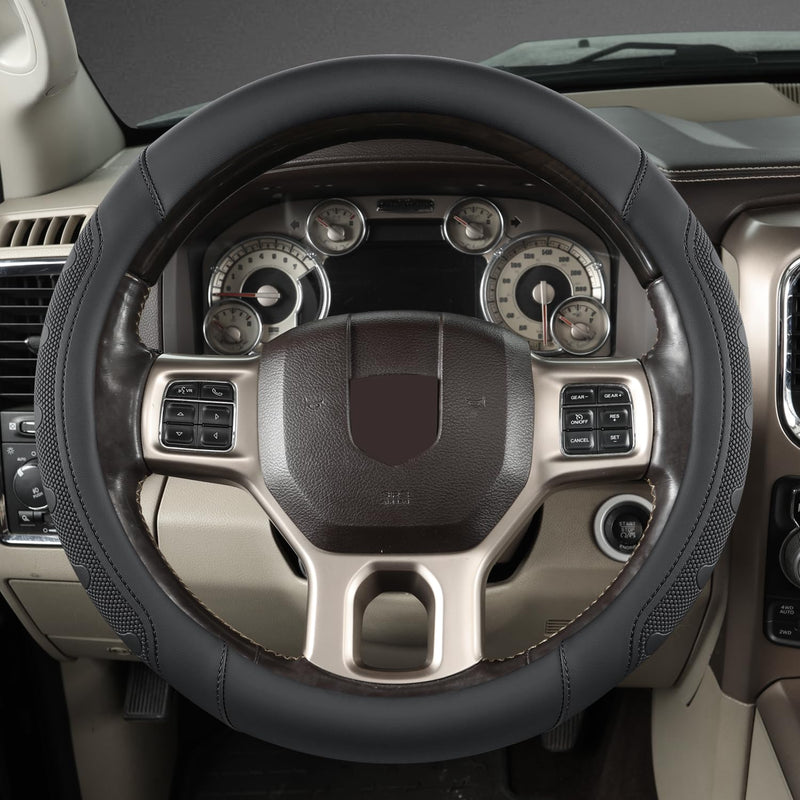 GIANT PANDA Car Steering Wheel Cover for RAM 1500 2500 3500, Compatible with Dodge RAM 15.5-16 inches - Black Large size (15.5''-16'') A-Black