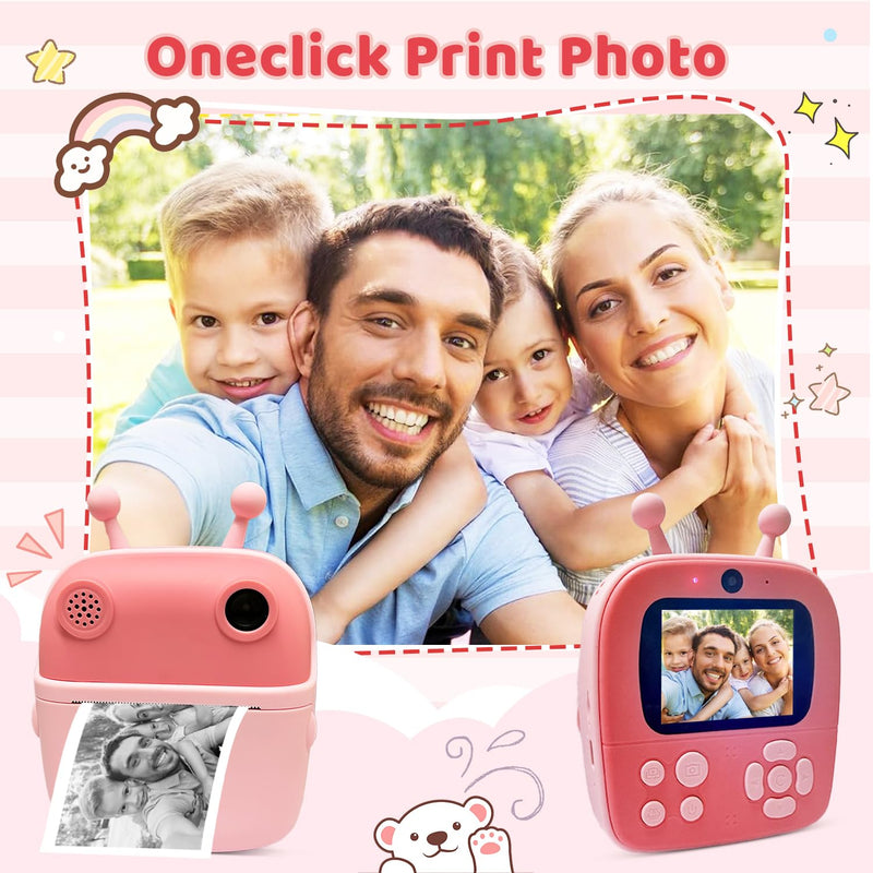Kids Camera Instant Print,Christmas Birthday Gift for Kids 3-12 Years Old,12MP 1080P Digital Polaroid with Silicone Case,Instant Digital Camera Print 2.4 Inch Screen,Camera for Girls Toys