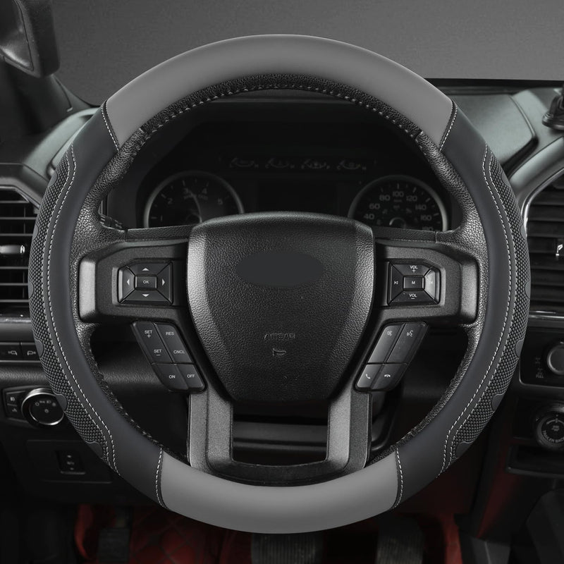 GIANT PANDA Car Steering Wheel Cover for Ford - F150 F250 F350 Expedition, (15.5-16 inches - Black+Gray) Ford F-Series & Expedition