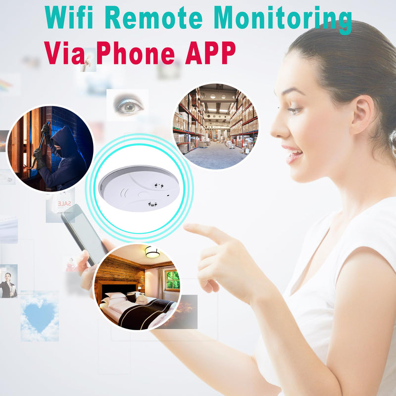 Hidden Camera Smoke Detector, WiFi Indoor Security Camera Dome Surveillance System with Night Vision,Motion Detection, for Home,Business, Baby Monitor