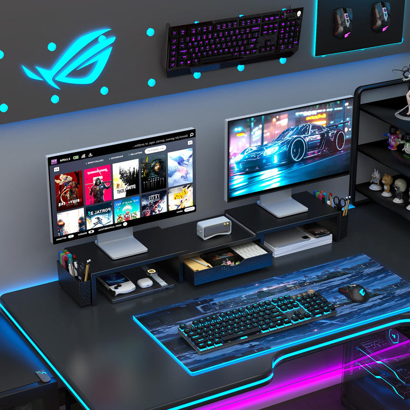 gianotter Dual Monitor Stand Riser + 6-Tier Paper Organizer (Black)