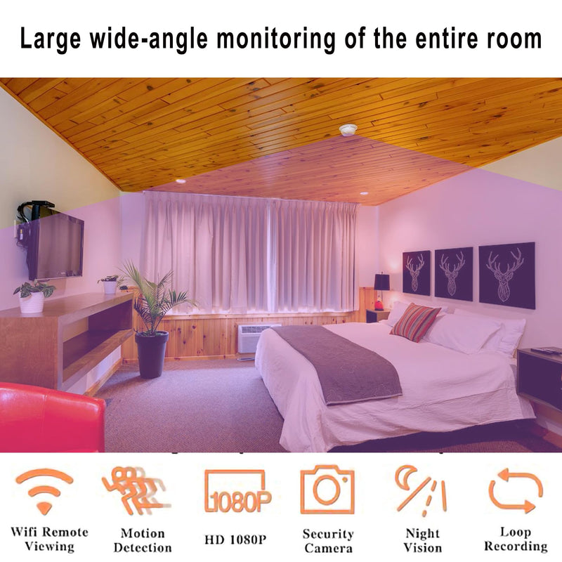 Hidden Camera Smoke Detector, WiFi Indoor Security Camera Dome Surveillance System with Night Vision,Motion Detection, for Home,Business, Baby Monitor