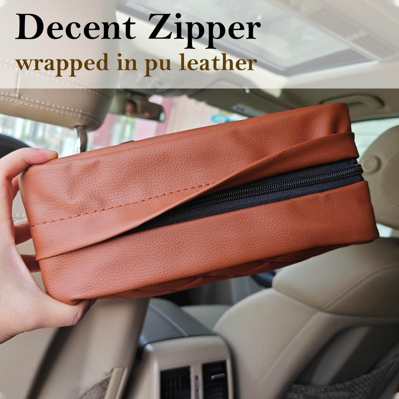 Car Tissue Holder for 120 Standard Tissue,Leather PU Tissues Box Cover for Car Backseat,Extra Large Rectangle Napkin Holder Soft Rectangular,Fits for Kleenex tissues,for Storage& Organization (Brown) Brown