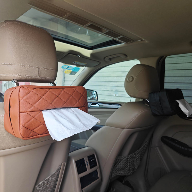 Car Tissue Holder for 120 Standard Tissue,Leather PU Tissues Box Cover for Car Backseat,Extra Large Rectangle Napkin Holder Soft Rectangular,Fits for Kleenex tissues,for Storage& Organization (Brown) Brown
