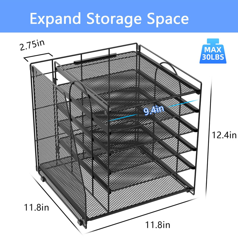 gianotter Dual Monitor Stand Riser + 6-Tier Paper Organizer (Black)