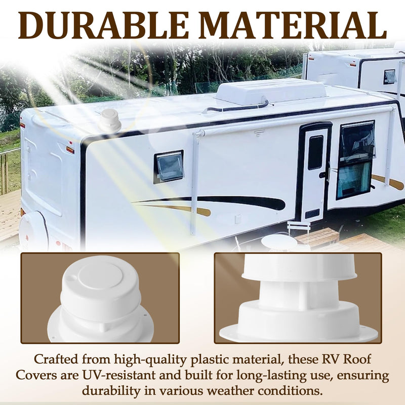 (2 Pack, White RV Roof Vent Cover Kits with Putty Tape and Screws, Camper Vents Cap for Trailer RV Roof Vent Cover Replacement, Camper Plumbing Vents Caps Kit for 1" to 2-3/8" OD Pipe 2 Pack-Plastic