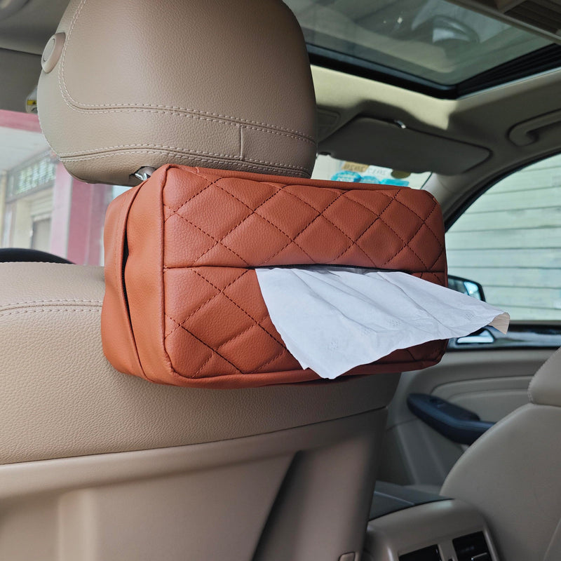 Car Tissue Holder for 120 Standard Tissue,Leather PU Tissues Box Cover for Car Backseat,Extra Large Rectangle Napkin Holder Soft Rectangular,Fits for Kleenex tissues,for Storage& Organization (Brown) Brown