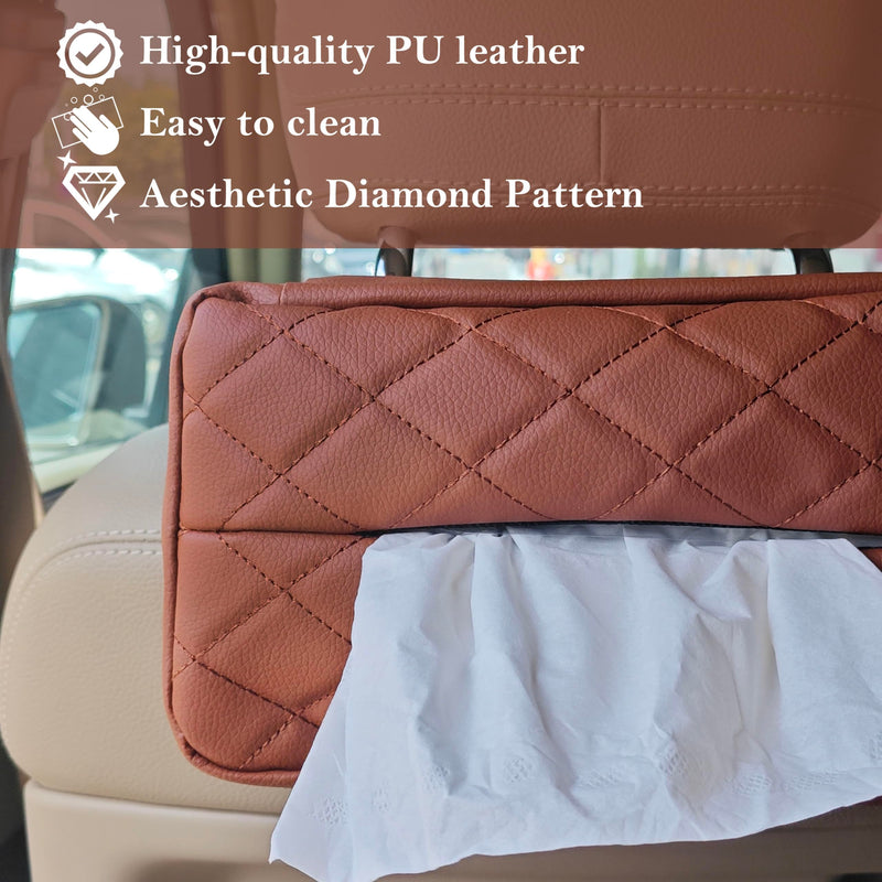 Car Tissue Holder for 120 Standard Tissue,Leather PU Tissues Box Cover for Car Backseat,Extra Large Rectangle Napkin Holder Soft Rectangular,Fits for Kleenex tissues,for Storage& Organization (Brown) Brown